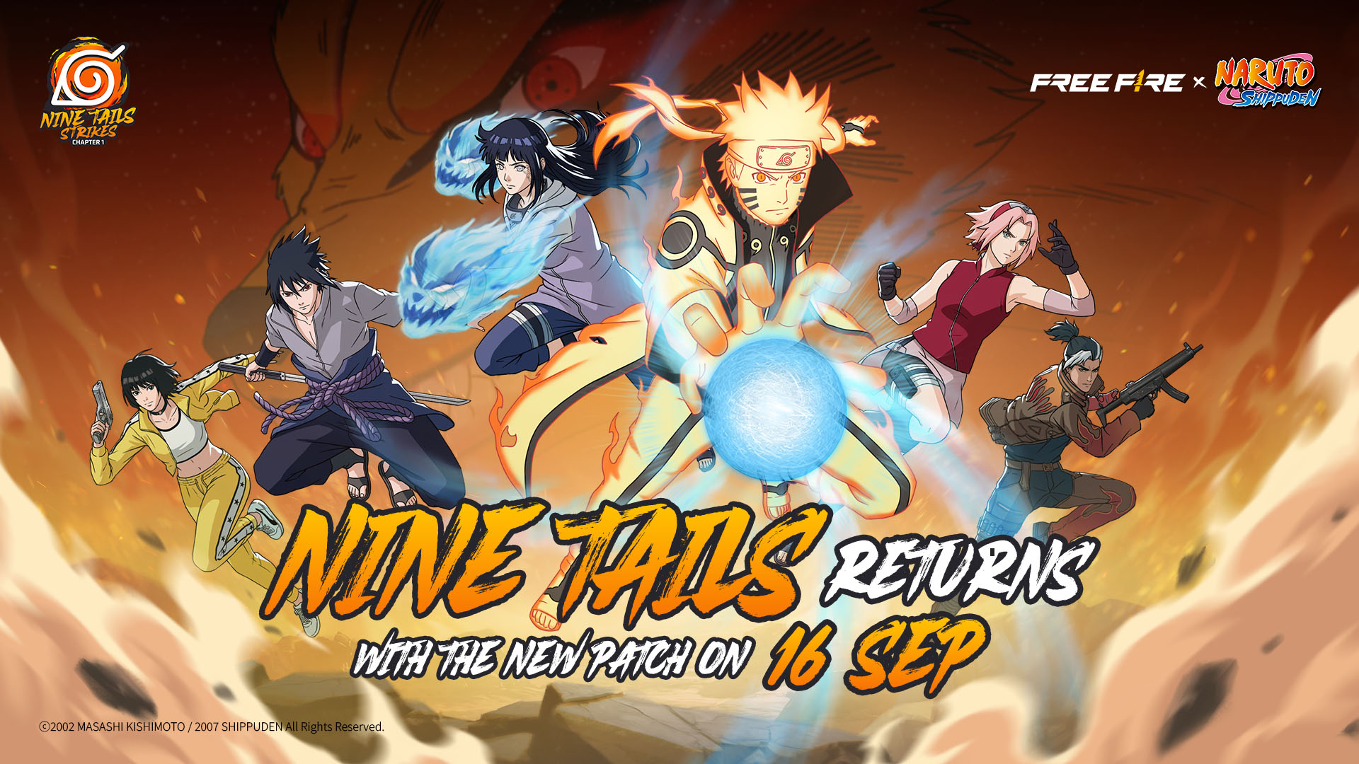banner of Free Fire x NARUTO SHIPPUDEN brings back Chapter One: Nine Tails Strikes
